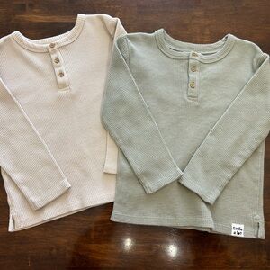 Kids Waffle Knit Tops Beige and Green